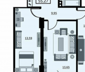 2-комн, 55кв м, этаж 24/25 ул 23-я линия, 58
