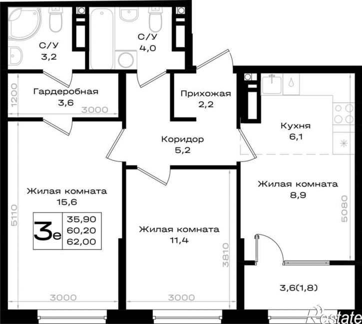 3-комн квартира в новом доме 3-я линия улица, д.1