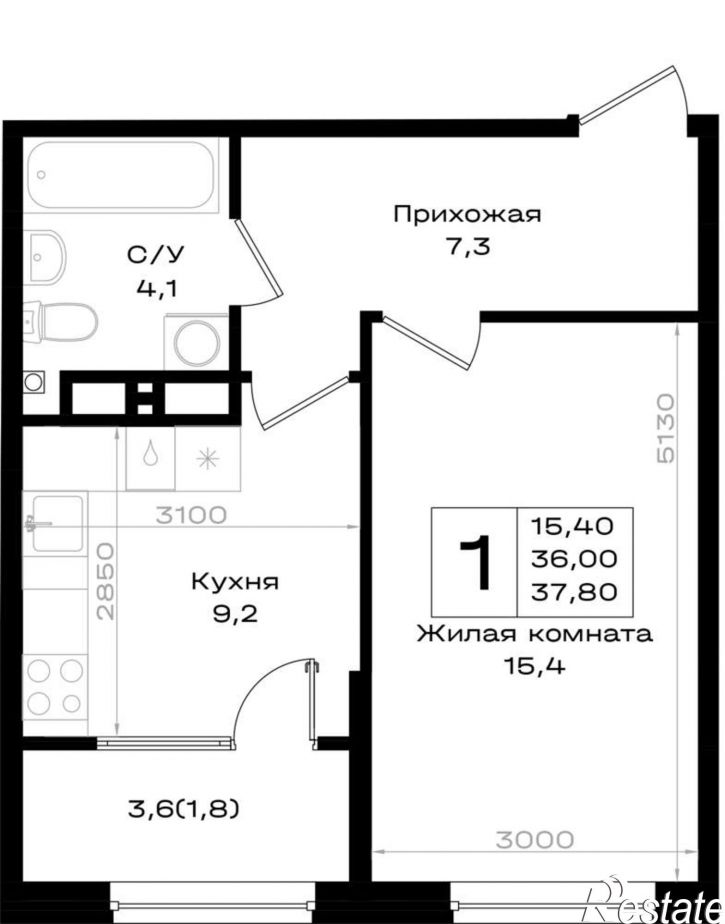 1-комн квартира в новом доме 3-я линия улица, д.1