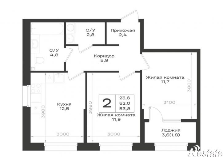 2-комн квартира в новом доме 3-я линия улица, д.1